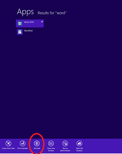 Windows 8 Program or App Uninstall from Start Screen